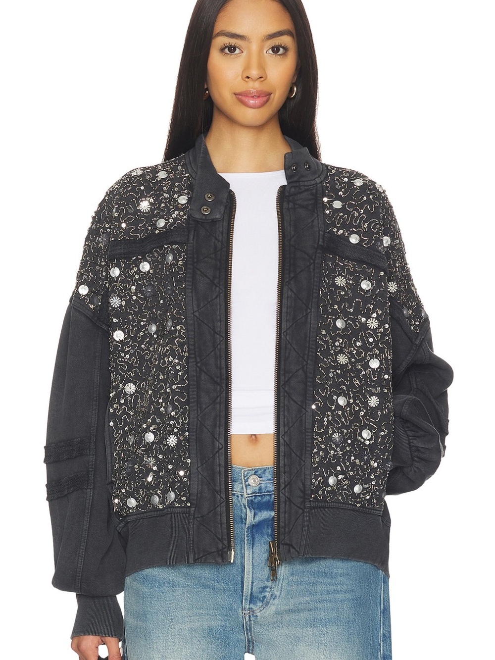 Free People Sparkle Sweatshirt in Black Combo